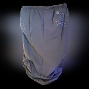 Drawstring long skirt dragon embroidery